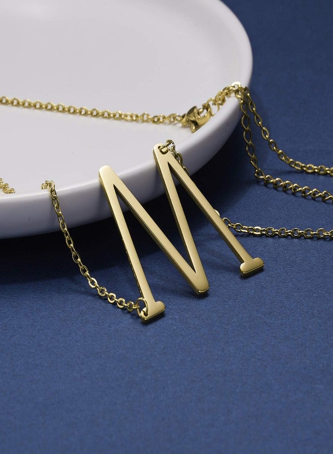 RINHOO Stainless Steel Gold Initial Alphabet 26 Letters Script Name Pendant Chain Necklace from A-Z(M) - Image 3