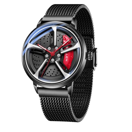 SOLLEN Men's Car Wheel Watch, Japanese Quartz Movement, 3ATM Water Resistant & Luminous Hands, Racing Style Dial and Stainless Steel Case, Gift for Car Enthusiasts - Image 1