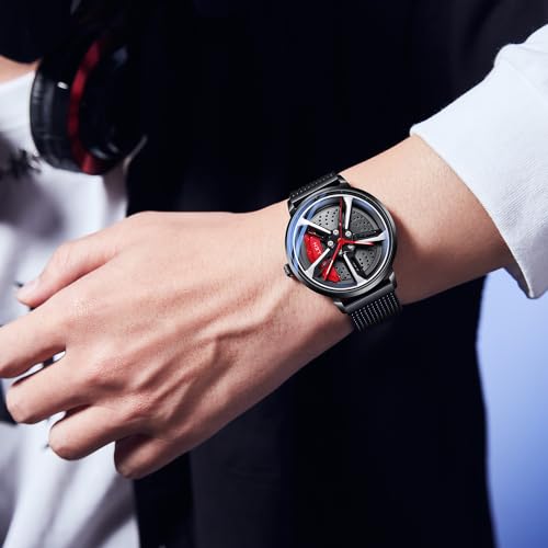 SOLLEN Men's Car Wheel Watch, Japanese Quartz Movement, 3ATM Water Resistant & Luminous Hands, Racing Style Dial and Stainless Steel Case, Gift for Car Enthusiasts - Image 3
