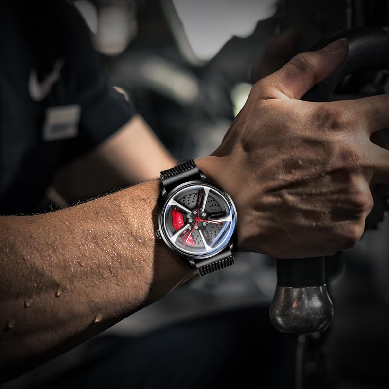 SOLLEN Men's Car Wheel Watch, Japanese Quartz Movement, 3ATM Water Resistant & Luminous Hands, Racing Style Dial and Stainless Steel Case, Gift for Car Enthusiasts - Image 4