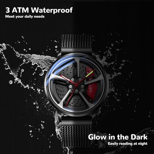 SOLLEN Men's Car Wheel Watch, Japanese Quartz Movement, 3ATM Water Resistant & Luminous Hands, Racing Style Dial and Stainless Steel Case, Gift for Car Enthusiasts - Image 5