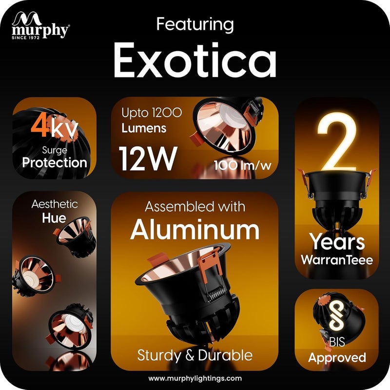 Murphy 12W Black Body Rose Gold Finish COB Spot Down Light Warm White Pack of 10 - Image 3