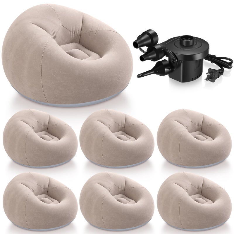 Realspring 6 9 12 Pcs Inflatable Bean Bag Chairs for Adults with Electric Air Pump, Blow up Couch Folding Portable Inflatable Couch Lazy Sofa for Outdoor Movie Night Camping(Coffee,6 Pcs) - Image 1