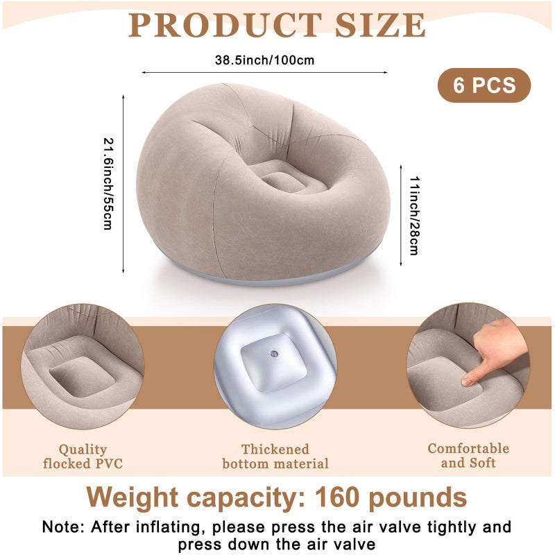 Realspring 6 9 12 Pcs Inflatable Bean Bag Chairs for Adults with Electric Air Pump, Blow up Couch Folding Portable Inflatable Couch Lazy Sofa for Outdoor Movie Night Camping(Coffee,6 Pcs) - Image 2