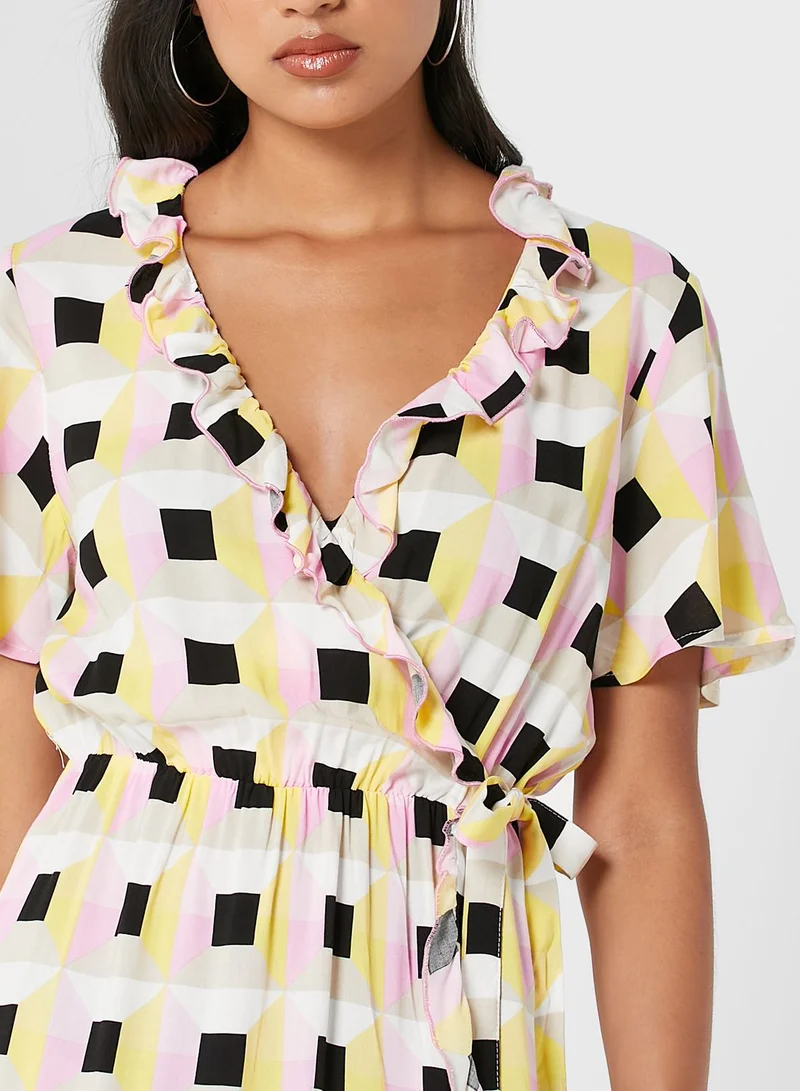 Jacqueline de Yong Floral Print Tie Detail Wrap Dress