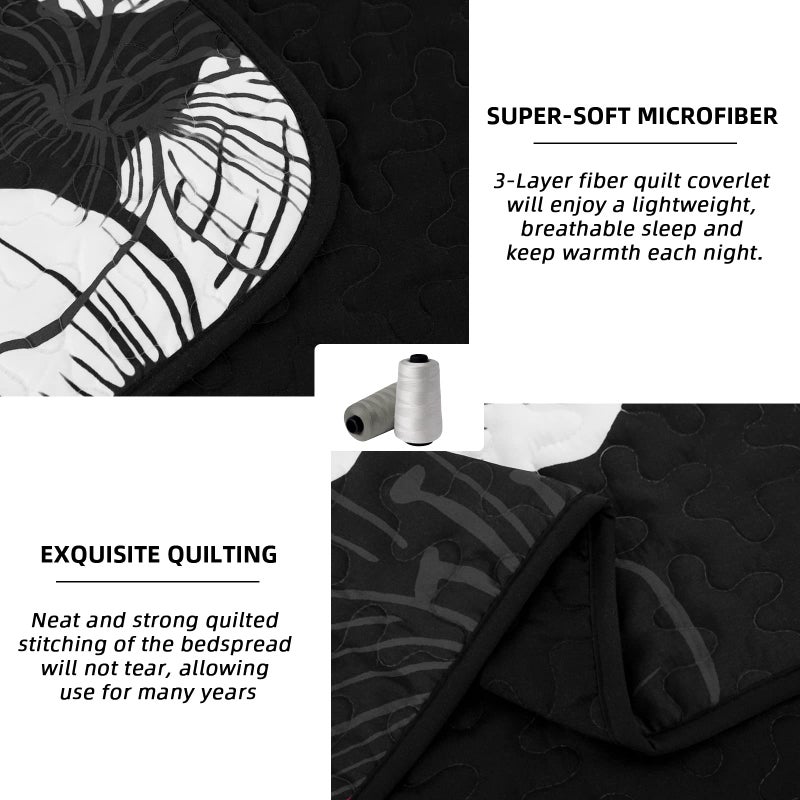 DJY DJY 3 Pieces Quilt Set California King Red Floral Pattern Quilt Coverlet Set Elegant Boho Bedspread with 2 Pillow Shams Lightweight Floral Bedding Quilt Set for All Season (Black  106""x 96"")  - Image 4