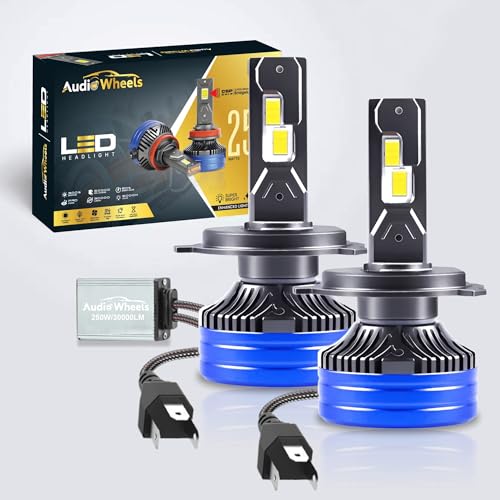 Audio Wheels H4/H19/9003/HB2-250W LED Headlight Bulbs – 30,000 Lumens Ultra-Bright, 6000K Cool White – IP68 Waterproof, Plug & Play Conversion Kit – 50,000+ Hrs, 2-Year Warranty - Image 1