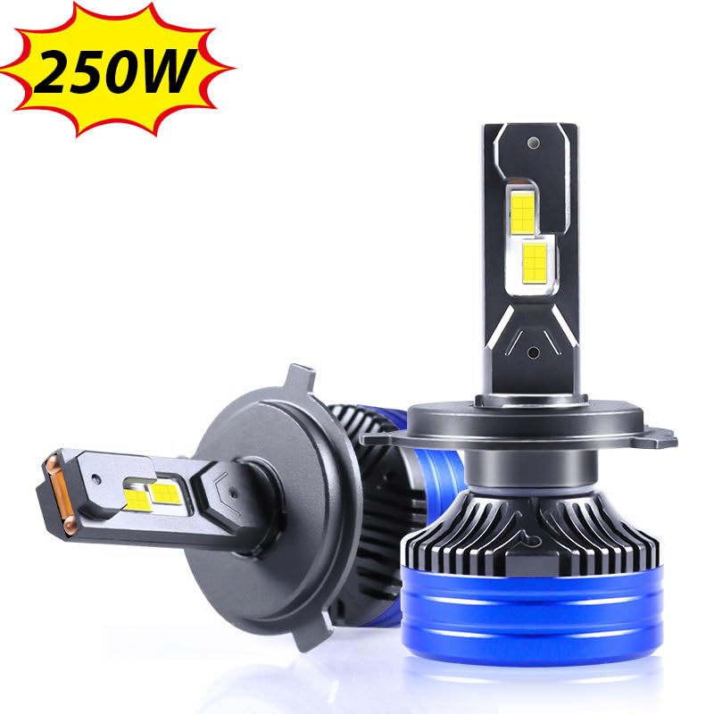 Audio Wheels H4/H19/9003/HB2-250W LED Headlight Bulbs – 30,000 Lumens Ultra-Bright, 6000K Cool White – IP68 Waterproof, Plug & Play Conversion Kit – 50,000+ Hrs, 2-Year Warranty - Image 2