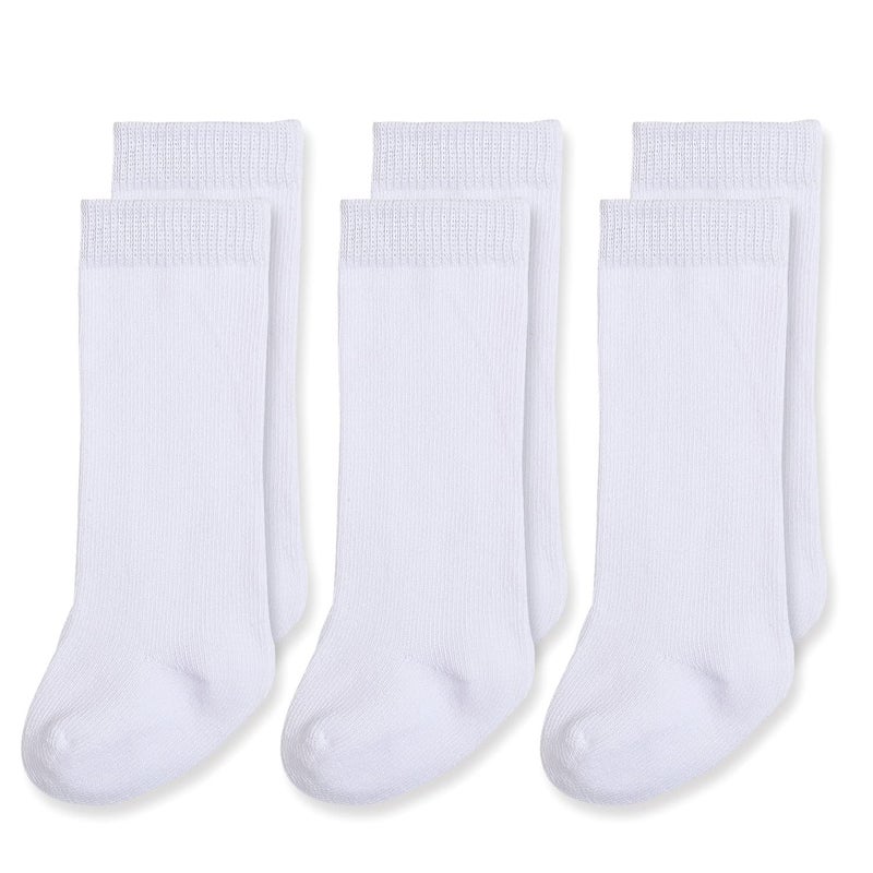 EPEIUS Baby Knee High Socks - Seamless Cotton Stockings for Boys/Girls, 3-6 Months, 3 Pack, White - Image 1