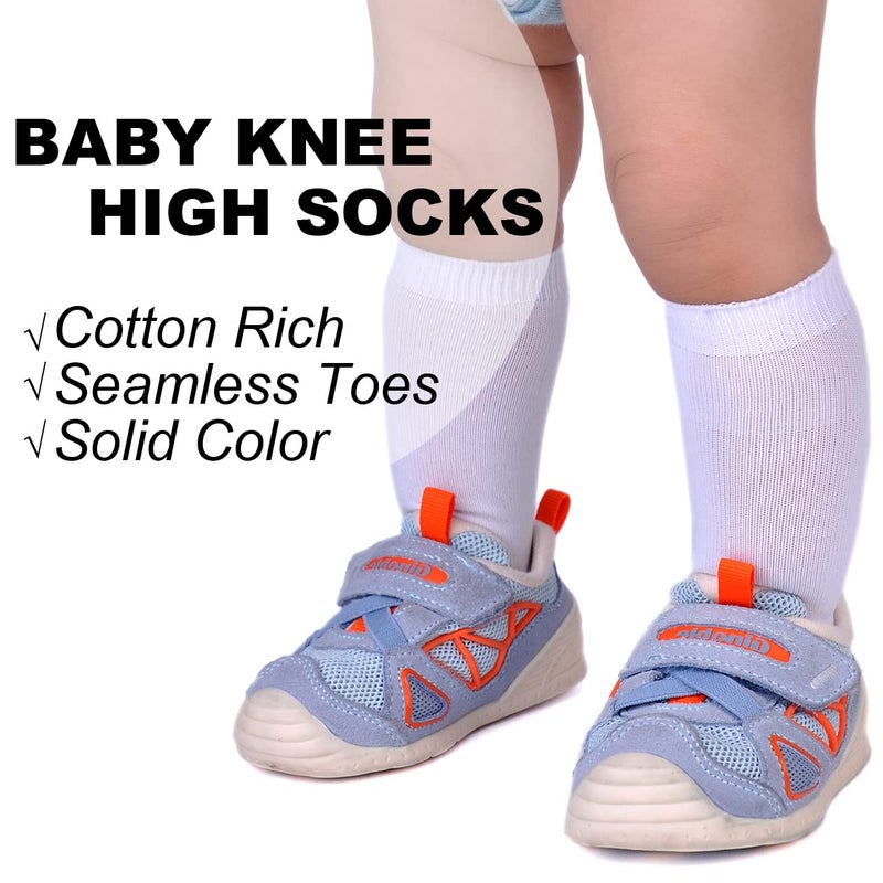 EPEIUS Baby Knee High Socks - Seamless Cotton Stockings for Boys/Girls, 3-6 Months, 3 Pack, White - Image 3