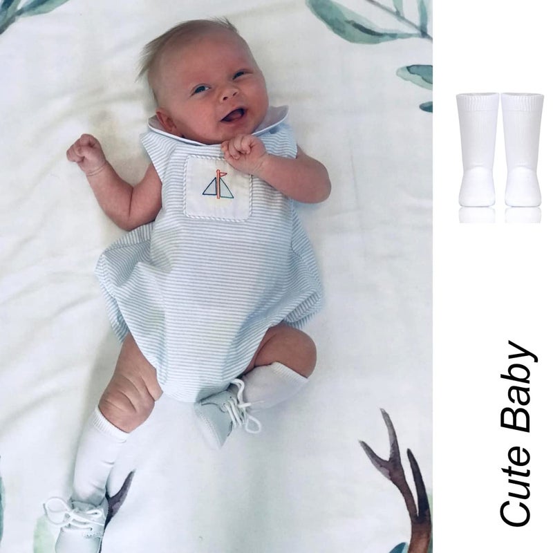 EPEIUS Baby Knee High Socks - Seamless Cotton Stockings for Boys/Girls, 3-6 Months, 3 Pack, White - Image 2