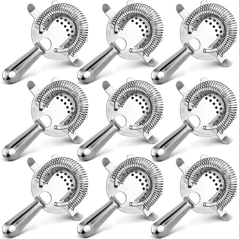 WUWEOT 9 Pack Cocktail Strainer, 4-Prong Stainless Steel Bar Strainer, 6 Inches Silver Bar Tool Drink Strainer with 100 Wire Spring for Bartenders and Mixologists - Image 1