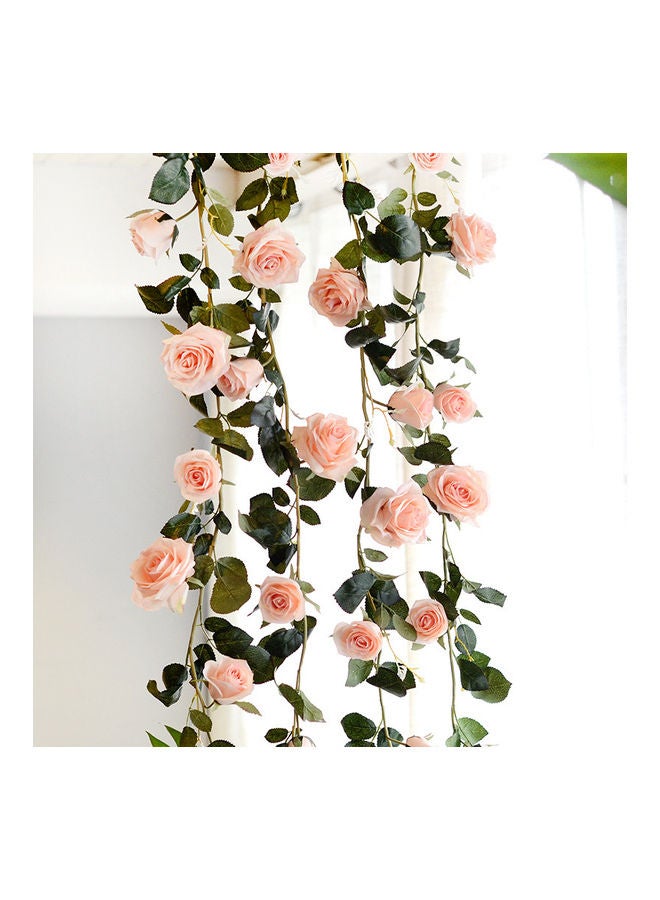 Artificial Fake Silk Rose Flower Ivy Vine Garland Wedding Party Home Décor Pink/Green 1.8meter