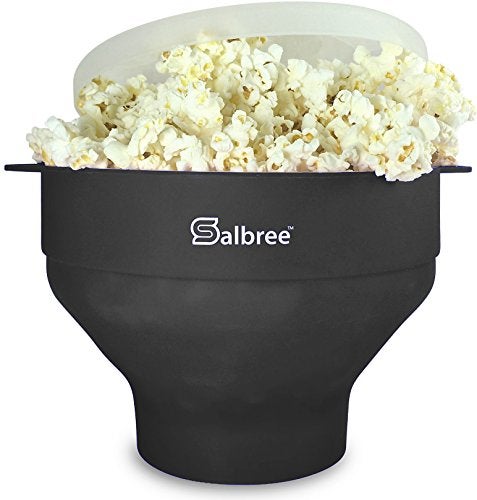 Salbree The Original Salbree Collapsible Silicone Microwave Popcorn Popper Maker Machine, Microwavable Bowl Holds 16 Cups, Uses Hot Air and Oil Always Optional - The Most Colors Available (Black) - Image 1