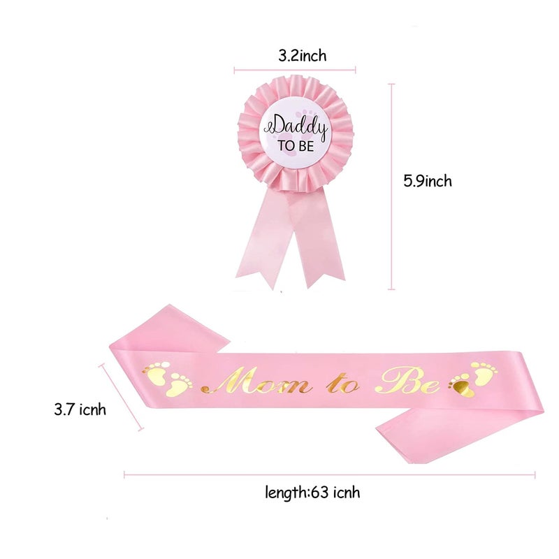 Akebrog Baby Shower Mom To Be Sash And Tinplate Badge Daddy To Be Combo Kit,Baby Gender Reveal Party Gifts (Light Pink) - Image 2