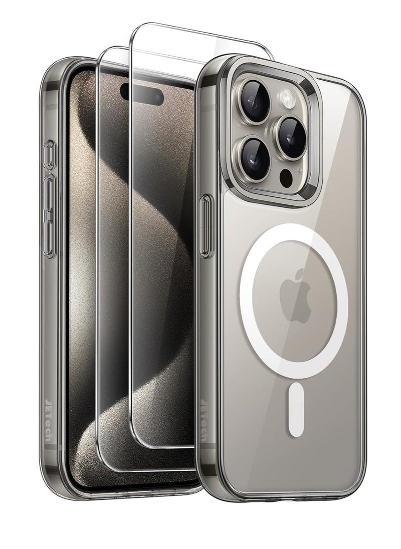 Raxoom iPhone 15 Pro Max 3-in-1 Magnetic Case â€“ Natural Titanium, 6.7-Inch, with 2 Tempered Glass Screen Protectors, MagSafe-Compatible, Shockproof Bumper - Image 1