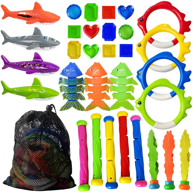 Jasonwell Pool Diving Toys Games - 31 PCS Swimming Pool Toys for Kids Teens with Diving Rings Dive Sticks Underwater Treasures Torpedo Bandits Fish Toy etc Fun Water Swim Toy for Boys Girls Adults - Image 1