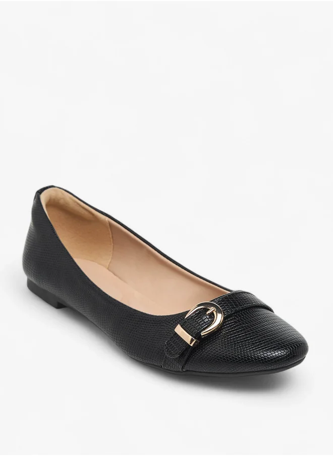 Celeste Women's Textured Slip-On Ballerina Shoes with Buckle Accent