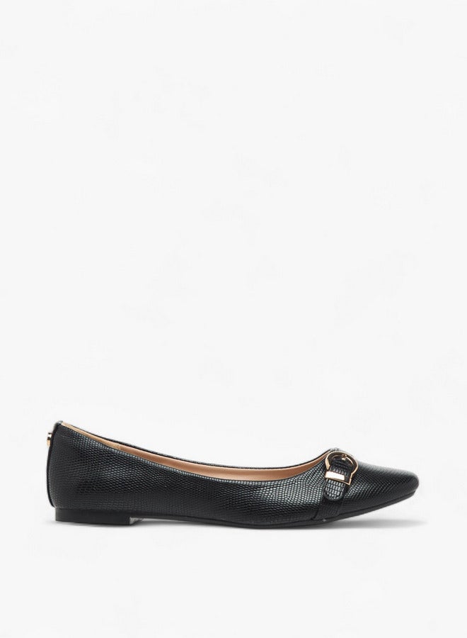 Celeste Women's Textured Slip-On Ballerina Shoes with Buckle Accent  - Image 3