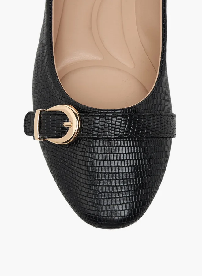 Celeste Women's Textured Slip-On Ballerina Shoes with Buckle Accent