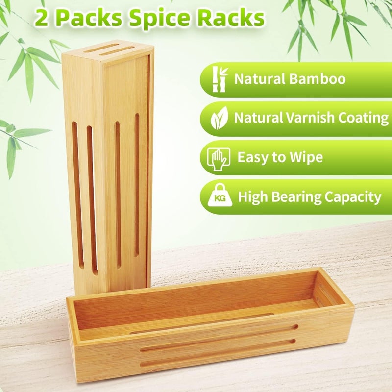 Set of 2 Bamboo Spice Organizers for Cabinets, Wall-Mounted Spice Racks, Kitchen Shelf for Fridge Spice Storage - Image 2