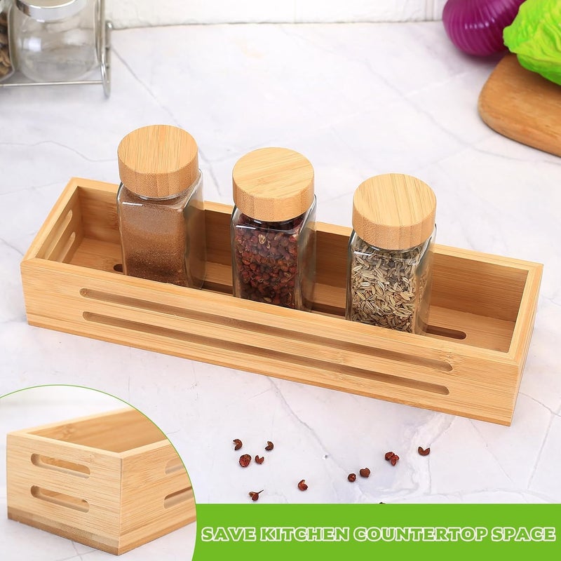 Set of 2 Bamboo Spice Organizers for Cabinets, Wall-Mounted Spice Racks, Kitchen Shelf for Fridge Spice Storage - Image 3