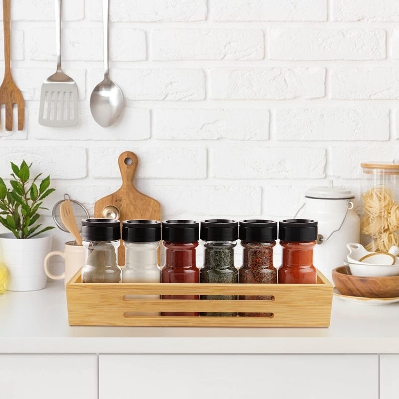Set of 2 Bamboo Spice Organizers for Cabinets, Wall-Mounted Spice Racks, Kitchen Shelf for Fridge Spice Storage - Image 4