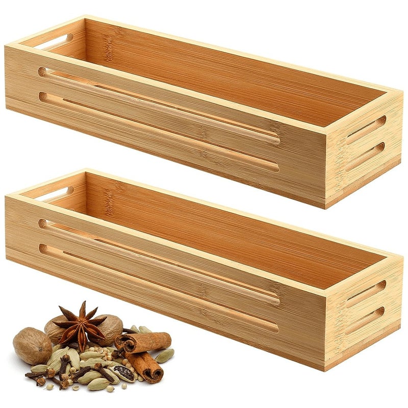Set of 2 Bamboo Spice Organizers for Cabinets, Wall-Mounted Spice Racks, Kitchen Shelf for Fridge Spice Storage - Image 1