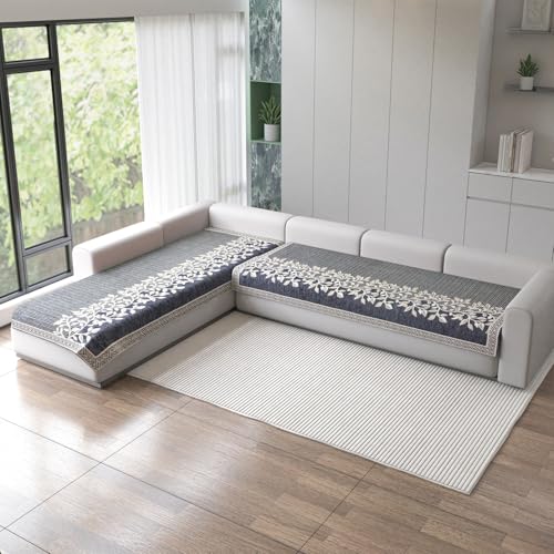 Nendle Superior Velvet Floral Sofa Mat 6 Seater Set Cover Durable Protector for Living Room Sofa Set 3+3, Suitable for L Shape, Sectional and U Shape Sofa (Grey, Pack of 2) - Image 1