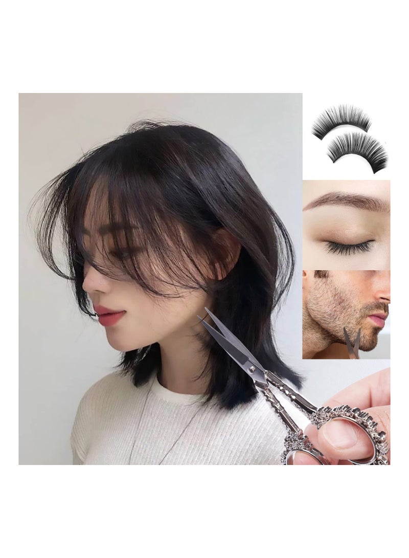 SYOSI 2 Pcs Eyebrow Scissors Vintage Stainless Steel Cuticle Precision Embroidery Scissors Beauty Grooming for Nail, Facial Hair, Eyebrow, Eyelash, Nose Hair, Moustache, Manicure Crochet Threading Tool  - Image 2