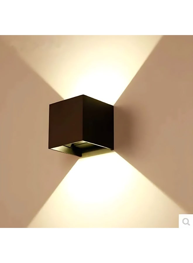 ETRONIK مصباح حائط LED من ETRONIK قطعتين 12 وات 925 لومن 3000 كلفن لأعلى ولأسفل مصابيح حائط حديثة خارجية وداخلية وحدائق وشمعدانات حائط IP65 تصميم مربع زاوية شعاع قابلة للتعديل باللون الأسود - Image 5