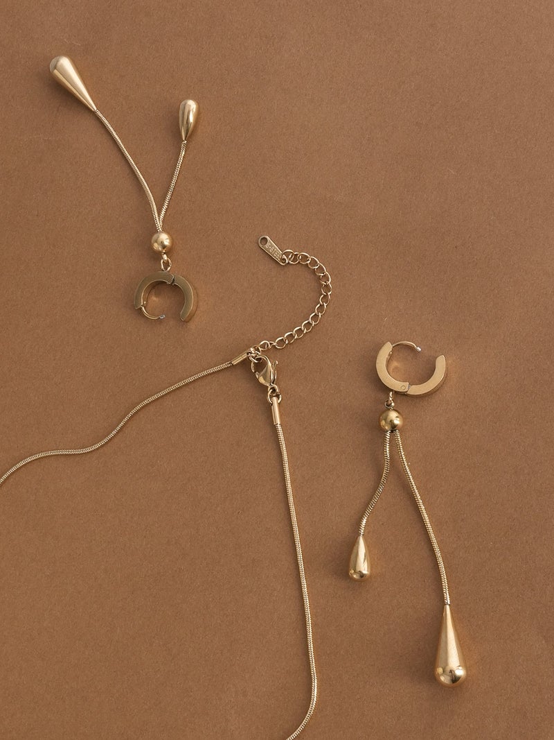 PALMONAS 18k Gold Tone Plated Dangling Teardrop Set
 for Women - Image 5
