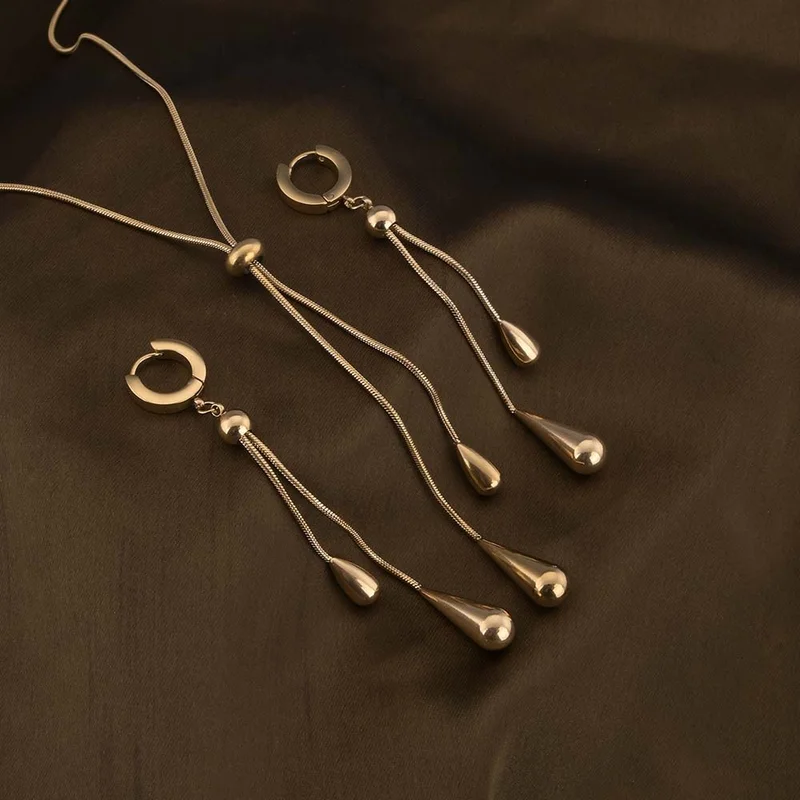 بالموناس PALMONAS 18k Gold Tone Plated Dangling Teardrop Set
 for Women