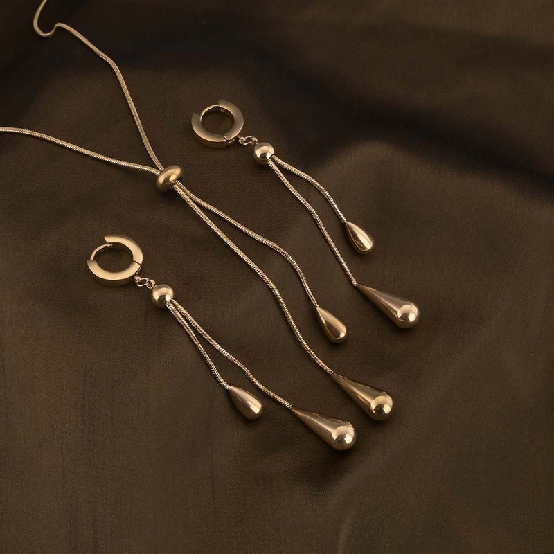 PALMONAS 18k Gold Tone Plated Dangling Teardrop Set
 for Women - Image 2