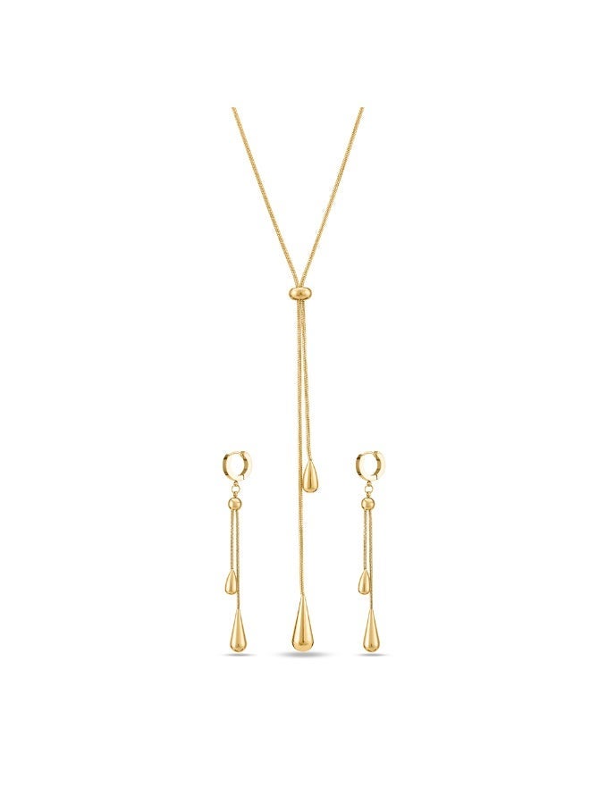 PALMONAS 18k Gold Tone Plated Dangling Teardrop Set
 for Women - Image 1