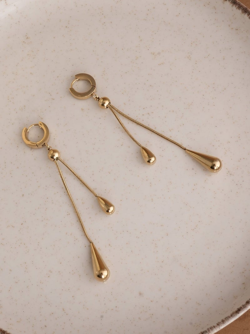 PALMONAS 18k Gold Tone Plated Dangling Teardrop Set
 for Women - Image 3