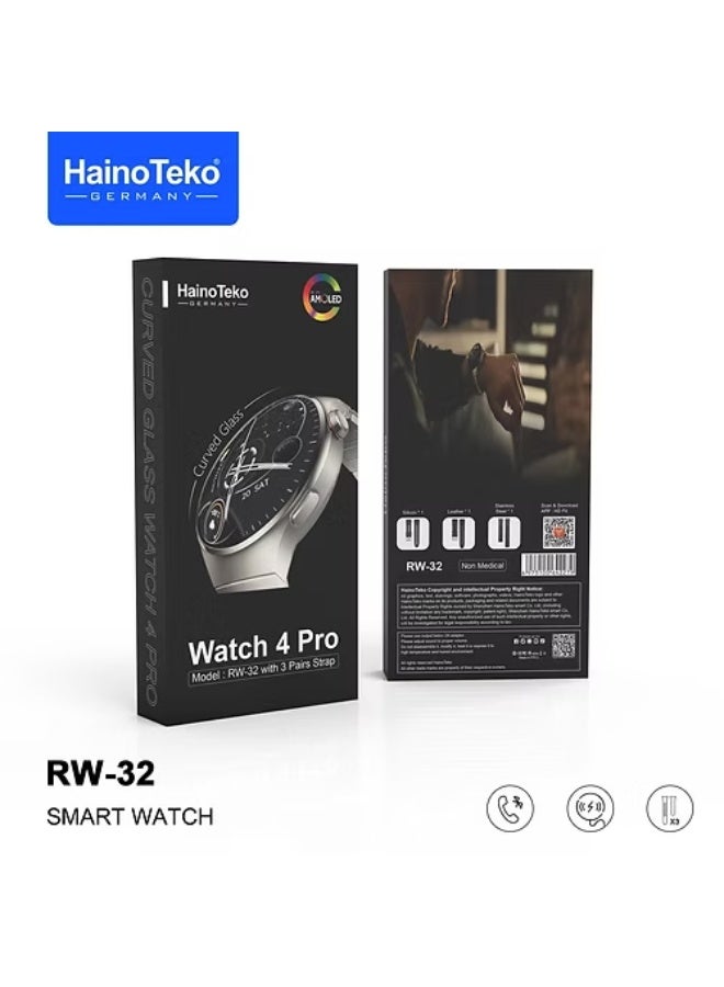 هينو تيكو ساعه Haino Teko RW-32 Watch 4 pro الذكيه بشاشه AMOLED منحنيه وكبيرة بالوان زاهيه , مقاومه للماء,بطاريه قويه , 3 احزمه مرفقين باشكال مختلفه - Image 1