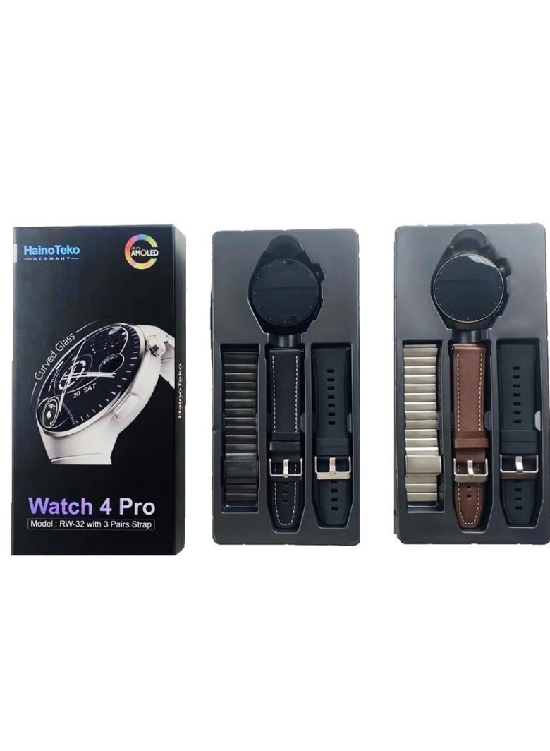 هينو تيكو ساعه Haino Teko RW-32 Watch 4 pro الذكيه بشاشه AMOLED منحنيه وكبيرة بالوان زاهيه , مقاومه للماء,بطاريه قويه , 3 احزمه مرفقين باشكال مختلفه - Image 2