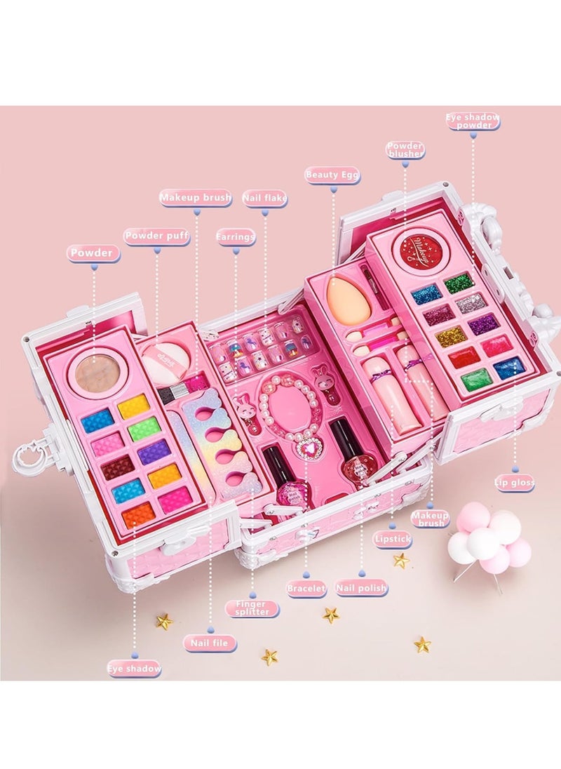 Paka Rabbit Kids Makeup Kit, Real Kids Makeup Set Washable Makeup Set Toys for Girls with Portable Makeup Box Including Lipstick, Eye Shadows and So On, Girls Toys for Girls Aged 5 6 7+ Year Old (A)  - Image 3