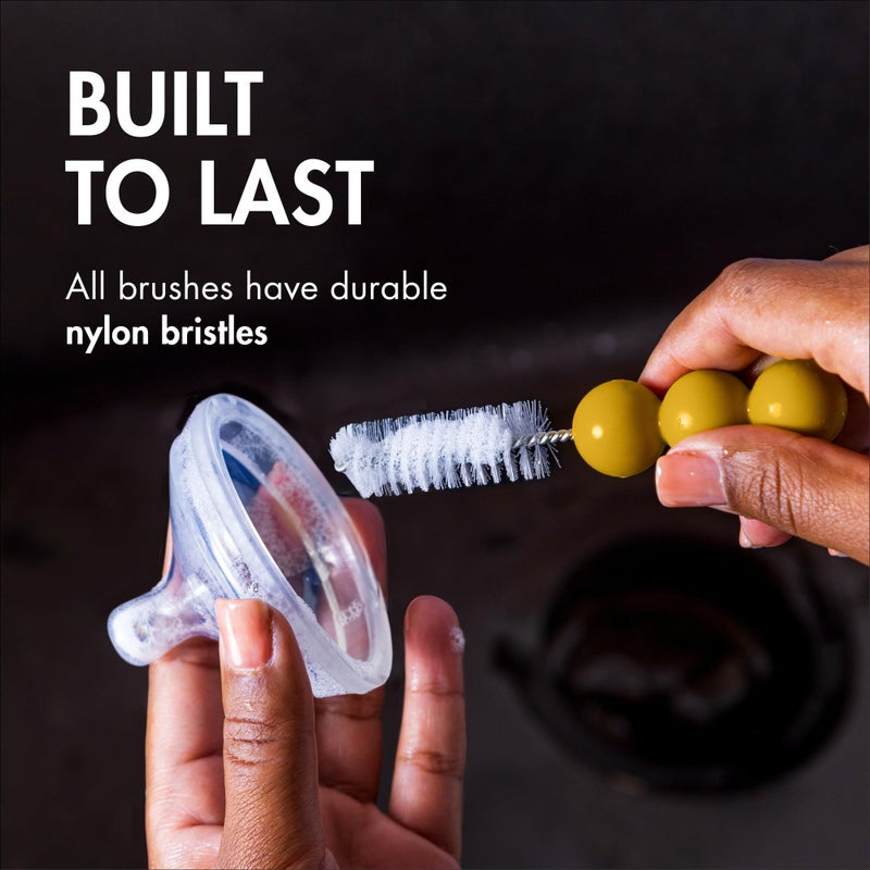 Boon Mod Baby Bottle Brushes - Includes Bottle Cleaner Brush, Straw Cleaner Brush, Nipple Brush and Detail Brush for Baby Bottles - Baby Bottle and Straw Brush Cleaning Set - Deco - 4 Count - Image 5