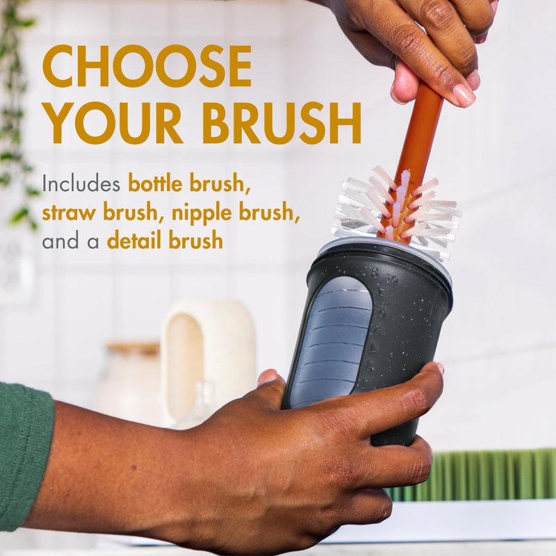 Boon Mod Baby Bottle Brushes - Includes Bottle Cleaner Brush, Straw Cleaner Brush, Nipple Brush and Detail Brush for Baby Bottles - Baby Bottle and Straw Brush Cleaning Set - Deco - 4 Count - Image 4