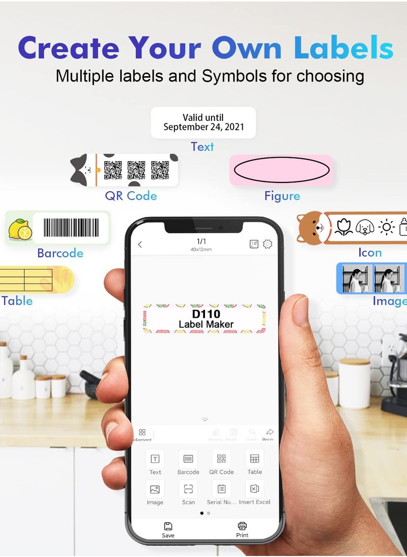 Generic - D110 Mini Label Maker Machine with Tape - Portable Bluetooth Label Printer for Home and Office Organization, Featuring Multiple Templates for Handheld Labeling. - Image 1