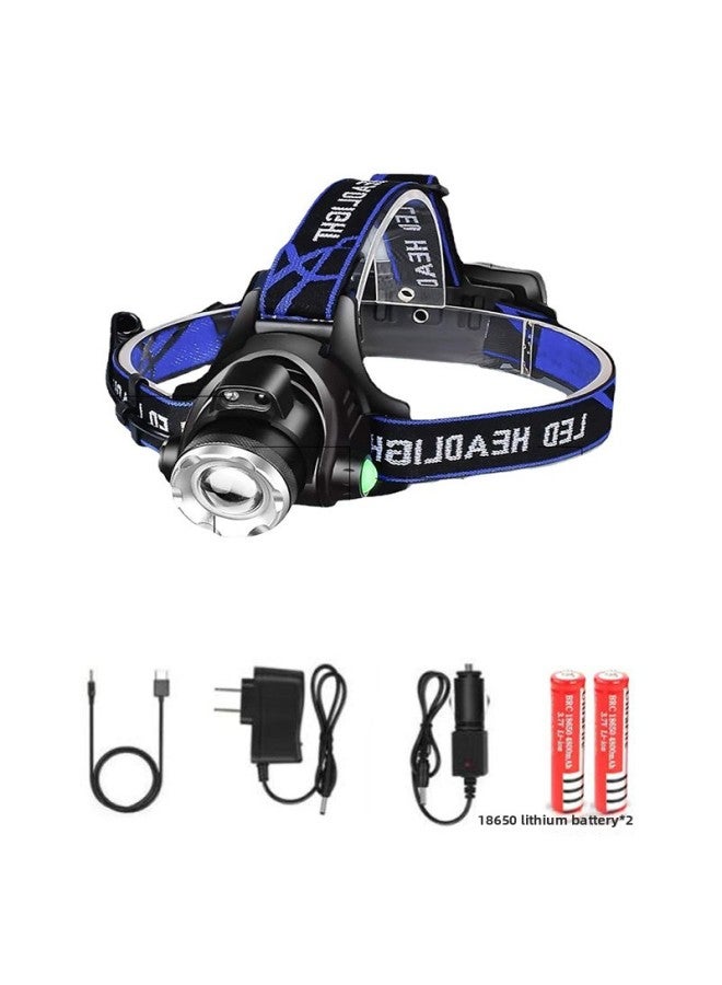 Loquat Outdoor Camping Telescopic Zoom Headlight Three-gear LEDT6 Charging Focusing Light Head-mounted Fishing Mountaineering Headlight-Color:T6 Single Headlight (induction Model) +2*18650 Battery + DC Dir - Image 1