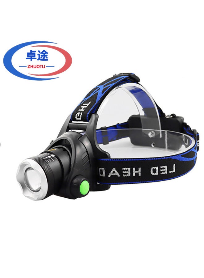 Loquat Outdoor Camping Telescopic Zoom Headlight Three-gear LEDT6 Charging Focusing Light Head-mounted Fishing Mountaineering Headlight-Color:T6 Single Headlight (induction Model) +2*18650 Battery + DC Dir - Image 2