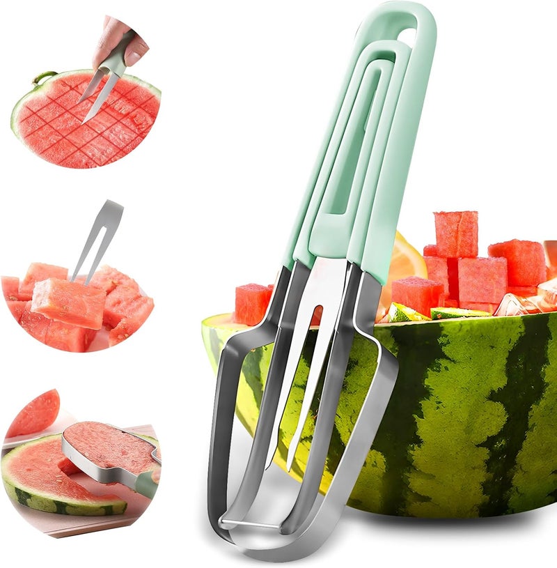 Banyaa Watermelon Cutter - 3-in-1 Fork Slicer & Popsicle Maker, Multi Melon Cutter for Camping & Kitchen (Green) - Image 1