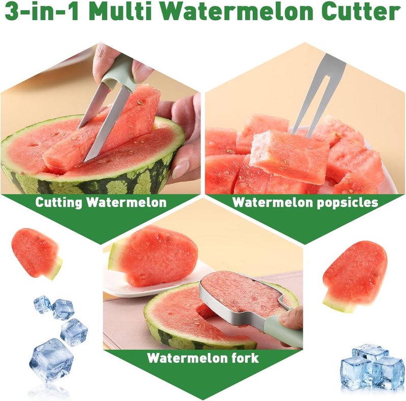 Banyaa Watermelon Cutter - 3-in-1 Fork Slicer & Popsicle Maker, Multi Melon Cutter for Camping & Kitchen (Green) - Image 2