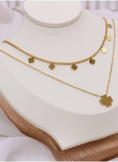 Women's Necklace Elegant Two-Layer with Clover Flower Design, Made of Stainless Steel in Gold Color.