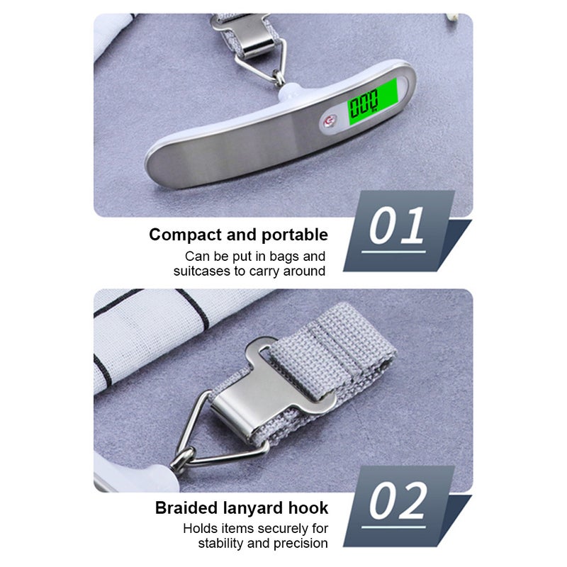 Digital Luggage Scale 110lb/50kg Capacity - High Sensitive Measurement White Portable Scale with LCD Backlit Screen & Premium ABS Stainless Steel for Travelers - Image 2