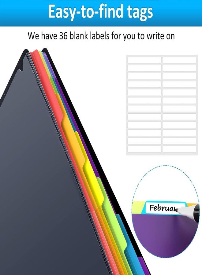 HABGP 12 Pocket Plastic folders with Pockets, 6 Colors Multi Pocket Folder Binder with Dividers, Office Organizer Folder Letter Size School Supplies - Image 4