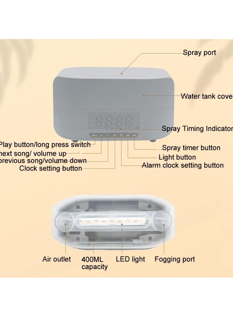 Mi VAZA - Essential Oil Diffuser, Flame Aroma Diffuser With Bluetooth Speaker And Clock, Durable Long Lasting Aromatherapy Diffuser, Portable Silent Room Diffusers For Home Office, (Grey And White) - Image 1